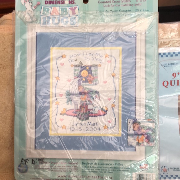 Dimensions 8x10” Baby Hugs Birth Record & Jack Dempsey 9” Nursery Quilt Squares - Picture 2 of 5